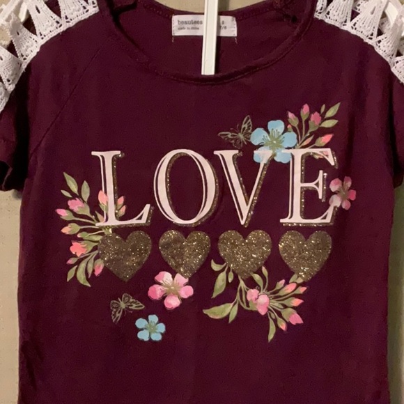 Beautees Burgundy Love Tee with Lace Sleeves - Picture 2 of 10